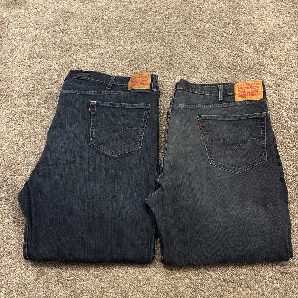 LOT OF 2 Levi Strauss Co Jeans 569 Loose Fit Straight Leg Blue Denim Size 52x32